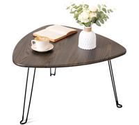 FEUFOAM Tables basses pliantes pour petits espaces, table centrale industrielle pliable en forme de triangle, table basse avec cadre en bois, bureau rustique marron pour salon, balcon