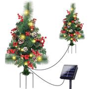 Feuillage Artificiel Nouvelles lumières de Piquet de Sol alimentées par l'énergie Solaire de Noël Décorations extérieures Lumières de Sol de Style Branche pour Les Vacances (Green, 18.5x16x7cm)