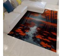 Feuillage d’Automne Tapis Érable Rouge Forêt & Lac Réflexion Design Décoration Intérieure Mince Tapis de Sol pour Salon Salle D’étude Chambre Lavable 140 x 180 cm