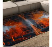 Feuillage d’Automne Tapis Forêt Réflexion & Lac Miroir Design Décoration Intérieure Mince Tapis de Sol pour Salon Chambre Cuisine Lavable 100 x 200 cm