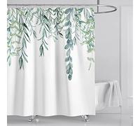 Feuillage Rideau de Douche 3D Feuille Arbre Anti Moisissure Imperméable Tissu Polyester Rideaux de Douche Plante Nature Salle de Bain Lavable en Machine avec 12 Crochet - 180x180 cm Blanc Vert