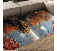 Feuillage Rouge Vif Tapis Automne Lakeside Cottage & Misty Forest Tapis de Sol Minces d’intérieur pour Salon Chambre dortoir Lavable 160 x 200 cm