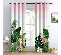 Feuillage Tropical Rideau Occultant, Dégradé Rose et Or Tenture Opaque Draperies, Style de Fille rêveuse Salon Rideaux, Bohême Intérieurs Rideau Thermique Isolant L60 x H140cm 2 Panneaux