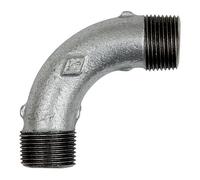 Feuille 3, longue, 90°, AG/AG, R 3/8, température de fonctionnement -20 °C à 300 °C, fonte noire galvanisée, DIN EN 10242.