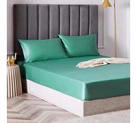 Feuille à Ajustement Molle, Feuille de lit à Coton en Soie en Soie Couvercle de lit en Satin Protecteur de Matelas Non Glissant pour Double King-Green_2_120cmx200cm * 32cm