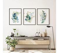 Feuille Affiche-Lot De 3 Nordique Doré Bleu Abstrait Botanique Mur Art Toile Peinture Eucalyptus Nature Affiche Imprimer Mur Photo Salon Décor-40 * 50Cm (sans Cadre)
