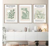 Feuille Affiche-Lot De 3 Vert Sauge Matisse Femme Abstrait Mur Art Toile Peinture Nordique Affiches Et Gravures Mur Photos Pour Salon Chambre Cuisine Décor-30 * 40Cm (Sans Cadre)
