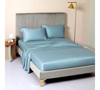 Feuille ajustée de Couleur de Couleur Unie avec Une Bande élastique Bleu Clair 150cmx200cm * 30cm 3 pièces Ensembles Doux litière Essentielle