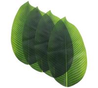 Feuille Artificielle de Bananier Décorative 4 Pièces en Tissu Caoutchouc | Décoration de Sashimi, Dessous de Table Fêtes, Vert, Scène la Cuisine et Restaurant, Lot de 4