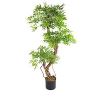Feuille Artificielle Réaliste 140 cm Fruticosa Ficus Arbre Japonais avec Pot en Plastique Uni