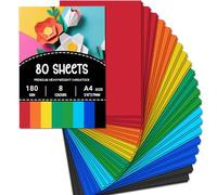 Feuille Cartonnée Couleur A4 80 Feuilles, 180 g/m² Papier Cartonné, 8 Couleurs
