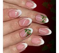 Feuille d ' arbre de noël française sur les ongles, en plastique blanc givré, artificiel pour les fêtes et les rassemblements, vacances toxiques
