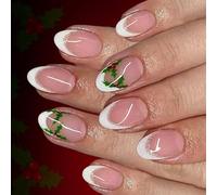 Feuille d ' arbre de noël française sur les ongles, en plastique blanc givré, artificiel pour les fêtes et les rassemblements, vacances toxiques