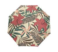 Feuille d'arbre Jaune Rouge Parapluie Pliant Ouverture et Fermeture Automatique Protection UV Parapluies Pliant Coupe-Vent Ultra-léger pour Voyager Plage Femmes Enfants Fille