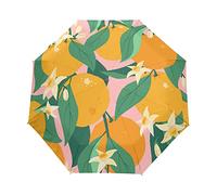 Feuille d'arbre Rose Floral Orange Parapluie Pliant Ouverture et Fermeture Automatique Protection UV Parapluies Pliant Coupe-Vent Ultra-léger pour Voyager Plage Femmes Enfants Fille