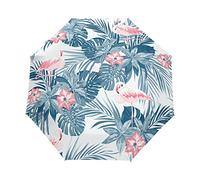 Feuille d'arbre Vert Flamant Parapluie Pliant Ouverture et Fermeture Automatique Protection UV Parapluies Pliant Coupe-Vent Ultra-léger pour Voyager Plage Femmes Enfants Fille