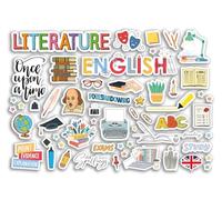 Feuille d'autocollants A4 en vinyle anglais - Lettres d'éducation pour fans de littérature, cours d'école, livre, projet d'éducation #81082