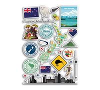 Feuille d'autocollants A4 en vinyle avec monuments de la Nouvelle-Zélande - Carte de la ville de Kiwi, timbre, aéroport, paysage, horizon, drapeau, voyage, vacances, culture, esthétique #79978