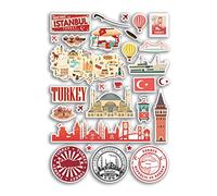 Feuille d'autocollants A4 en vinyle - Carte turque d'Istanbul - Timbre d'aéroport - Drapeau d'horizon - Voyage Vacances Culture Esthétique #79982