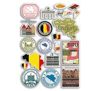 Feuille d'autocollants A4 en vinyle de la Belgique - Monuments de Bruxelles - Carte du drapeau de la ville de la plage, des vacances, des valises, des bagages, du scrapbooking, de la culture et des