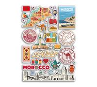 Feuille d'autocollants A4 en vinyle - Motif carte de la ville marocaine - Timbre aéroport - Drapeau horizon - Voyage Vacances Culture Esthétique #79986