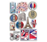 Feuille d'autocollants A4 en vinyle - Paris - France - Monuments de la Tour Eiffel - Carte de la Plage - Vacances - Valise - Bagages - Scrapbooking - Culture Voyage #78874