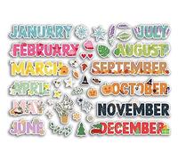 Feuille d'autocollants A4 en vinyle pour scrapbooking, journal, agenda, icônes, jours, mois, pastel #80632