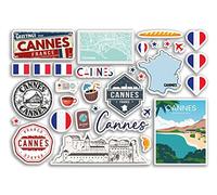 Feuille d'autocollants A5 Cannes en vinyle - Carte des monuments de la France du Sud de la France, timbres, horizon, drapeau, voyage, vacances, ville, esthétique #80254