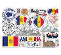 Feuille d'autocollants A5 en vinyle avec monuments d'Andorre - Carte de pays d'Europe - Timbres d'aéroport - Drapeau horizon - Voyage Vacances - Ville - Esthétique #80270