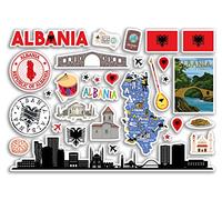 Feuille d'autocollants A5 en vinyle avec monuments de l'Albanie - Carte de pays albanais pour aéroport, timbres, drapeau, voyage, vacances, ville, esthétique #80269