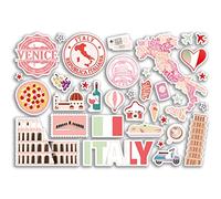 Feuille d'autocollants A5 en vinyle avec monuments de l'Italie Rose - Carte italienne de Rome Airport Timbre Skyline Drapeau Voyage Vacances Pays Esthétique #80295