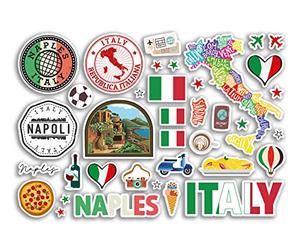 Feuille d'autocollants A5 en vinyle avec monuments de Naples, timbres italiens, drapeau, carte de voyage, vacances, ville, scrapbooking, esthétique #80483
