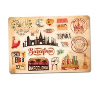 Feuille d'autocollants A5 en vinyle Barcelone - Monuments de l'Espagne rétro vintage aéroport horizon drapeau ville voyage vacances pays esthétique #82803