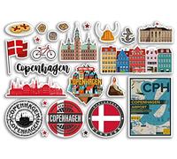 Feuille d'autocollants A5 en vinyle Copenhagen Landmarks - timbres de l'aéroport danois du Danemark, horizon, drapeau, voyage, vacances, scrapbooking, bagages de ville #79114