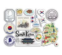 Feuille d'autocollants A5 en vinyle de la Corée du Sud - Monuments de pays - Tampon de vacances - Carte d'été - Drapeau de voyage - Bagages de ville - Scrapbooking #79023
