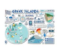 Feuille d'autocollants A5 en vinyle Îles grecques - Timbres de croisière en Grèce Santorin Skyline Landmark Drapeau Voyage Vacances Scrapbook Bagages #83035