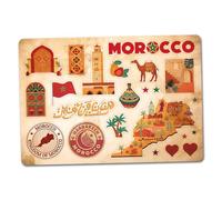 Feuille d'autocollants A5 en vinyle Maroc - Monuments marocains rétro vintage aéroport ville drapeau horizon voyage vacances pays esthétique #82838