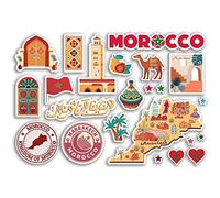 Feuille d'autocollants A5 en vinyle Maroc - Pays, monuments de vacances, timbre, carte d'été, drapeau, voyage, ville, bagages, scrapbooking #79017