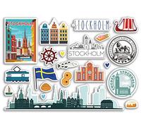 Feuille d'autocollants A5 en vinyle - Marquages de Stockholm - Tampons de l'aéroport de Suède, drapeau de l'horizon, voyage, vacances, scrapbooking, bagages de ville #79123