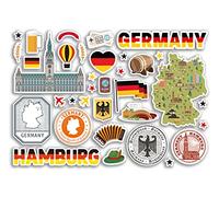 Feuille d'autocollants A5 en vinyle - Marques de Hambourg - Timbres allemands, horizon, drapeau, carte de voyage, vacances, ville, scrapbooking, esthétique #80456