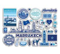 Feuille d'autocollants A5 en vinyle Marrakech Monuments - Bleu Maroc Plage aéroport timbres horizon scrapbooking voyage vacances ville bagages #80775