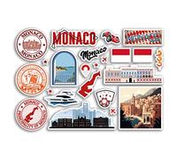 Feuille d'autocollants A5 en vinyle Monaco monuments - Carte de Monte-Carlo Timbres d'aéroport Timbres Skyline Drapeau Course Voyage Vacances Ville Esthétique #80249
