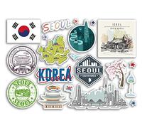 Feuille d'autocollants A5 en vinyle - Monuments de la Corée du Sud, timbre de vacances, carte d'été, drapeau de voyage, ville, bagages, scrapbooking #79034