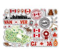 Feuille d'autocollants A5 en vinyle - Monuments de Vancouver - Timbres canadiens du Canada - Drapeaux horizon - Voyage - Carte de vacances - Ville - Scrapbooking - Esthétique #80499