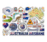 Feuille d'autocollants A5 en vinyle - Motif monuments de Brisbane - Timbres d'Australie - Drapeau - Carte Voyage Vacances Ville Scrapbooking Esthétique #80494