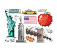 Feuille d'autocollants A5 en vinyle - Motif monuments de New York - Effet aquarelle de New York - Carte de la ville de l'Amérique - Drapeau - Voyage - Vacances - Esthétique #83007