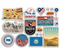 Feuille d'autocollants A5 en vinyle - Motif monuments du Dakota du Sud - États Américains - Timbres de l'aéroport américain - Carte de voyage, vacances, scrapbooking, bagages de ville #79196