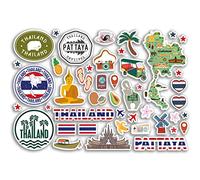 Feuille d'autocollants A5 en vinyle Pattaya monuments - Thaïlande, Asie, timbres de mer, horizon, drapeau, voyage, carte de vacances, ville, scrapbooking, esthétique #80533