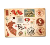 Feuille d'autocollants A5 en vinyle Pérou - Monuments rétro vintage aéroport horizon drapeau ville voyage vacances pays esthétique #82814