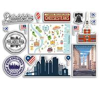 Feuille d'autocollants A5 en vinyle représentant des monuments de Philadelphie - Pennsylvanie États Américains États-Unis Airport Carte Paysage Voyage Vacances Scrapbooking Ville Bagages #79154